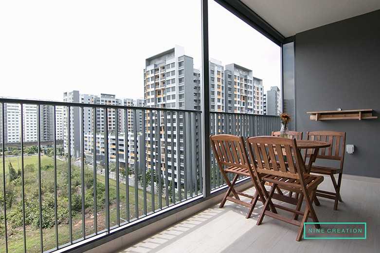 Modern Balcony with Bay Window and Window Seat