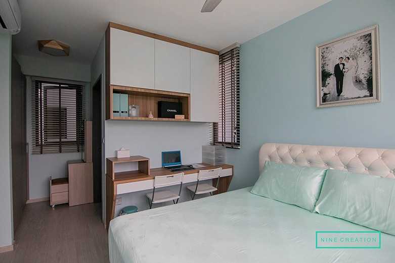 Modern Bedroom with Bookshelf and Vinyl Flooring