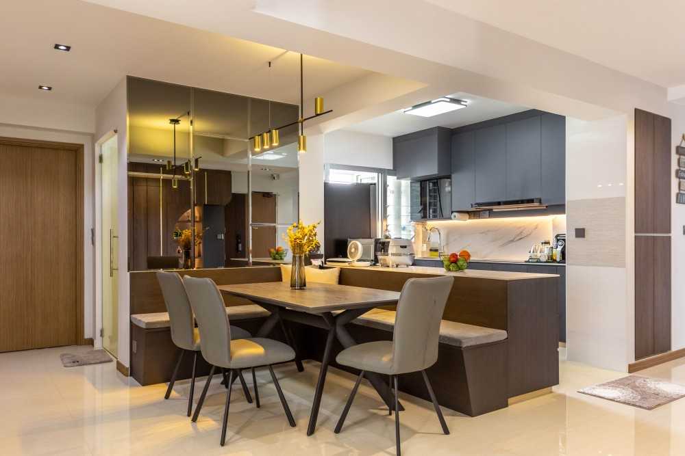 Modern Dining Room with Ceiling Light and Downlights