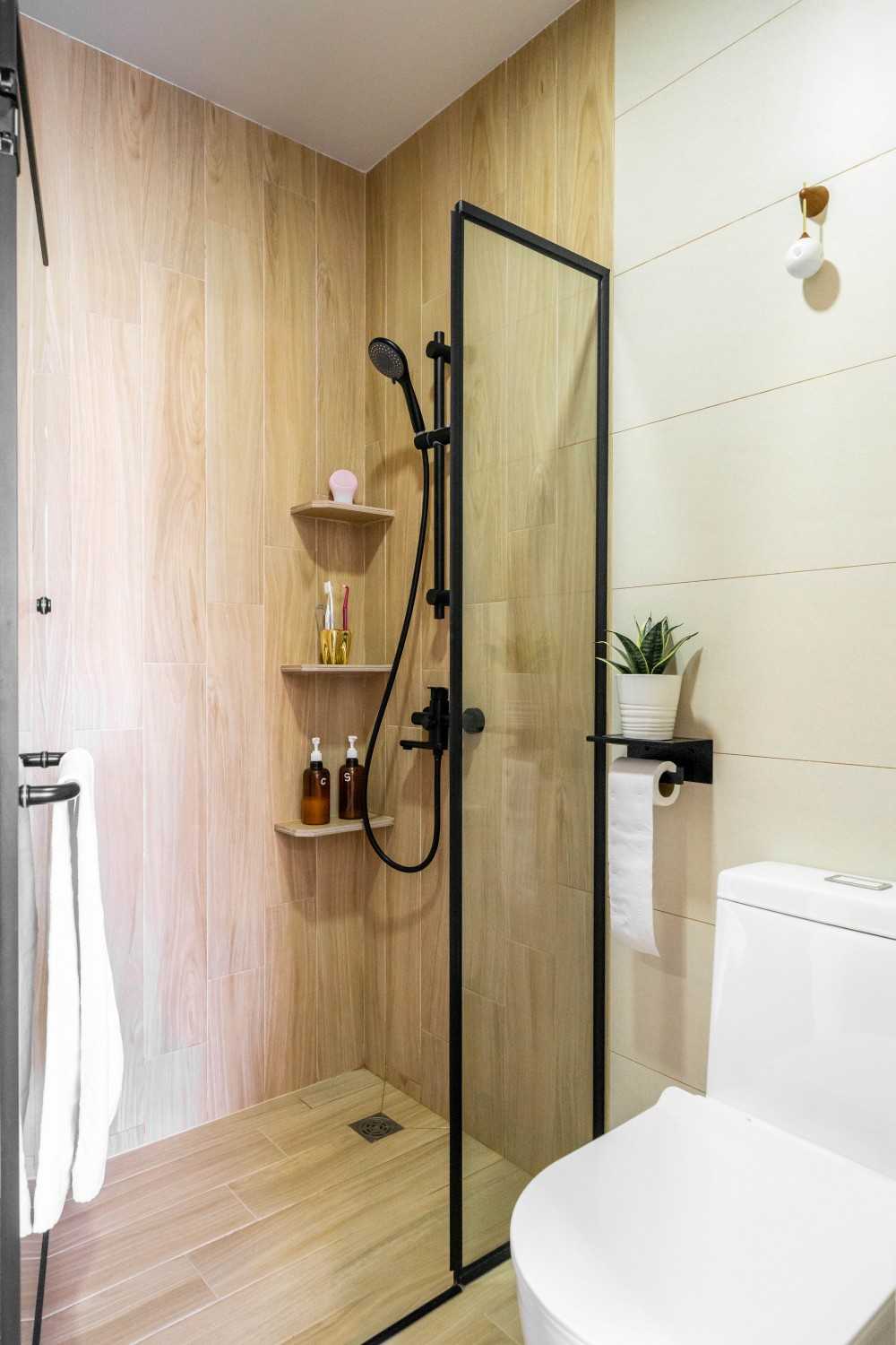Minimalist Bathroom with Shower Screen and Showers