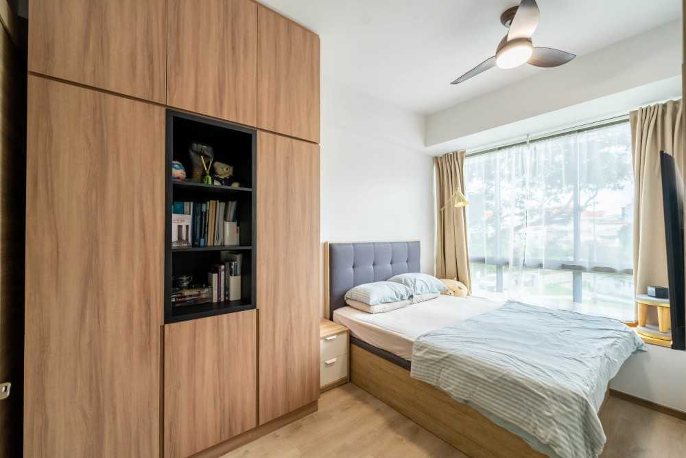 Minimalist Bedroom with Bookshelf and Wardrobe