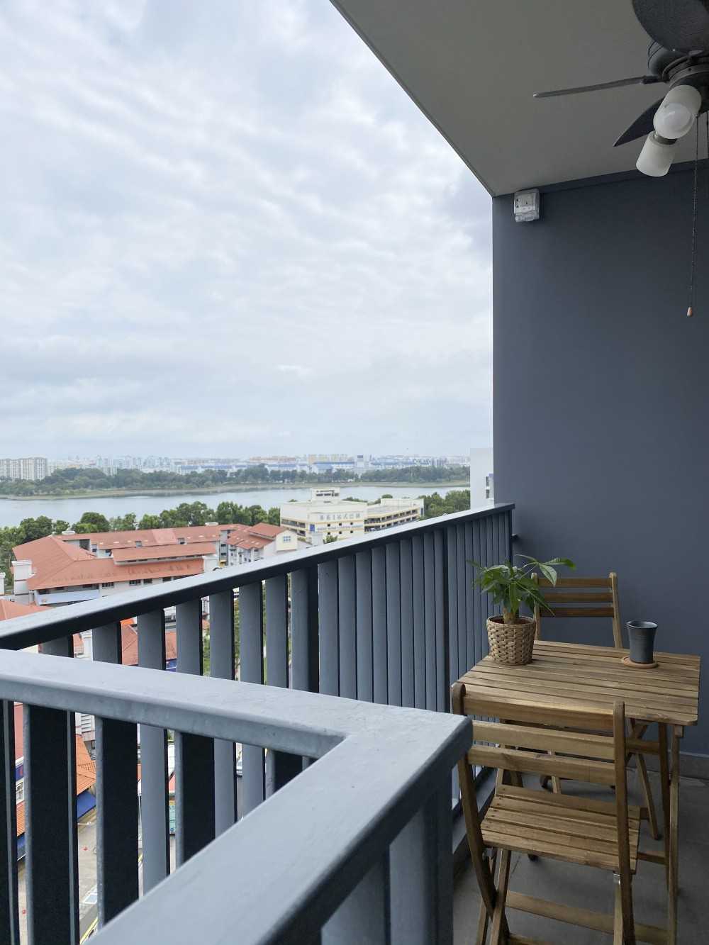 Scandinavian Balcony with Bay Window and Window Shutters