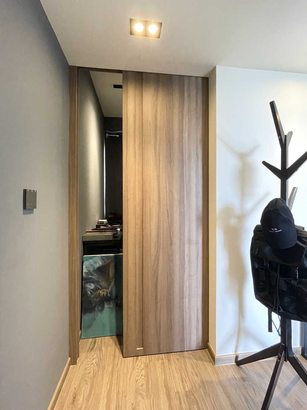 Scandinavian Bedroom with Bookshelf and Vinyl Flooring