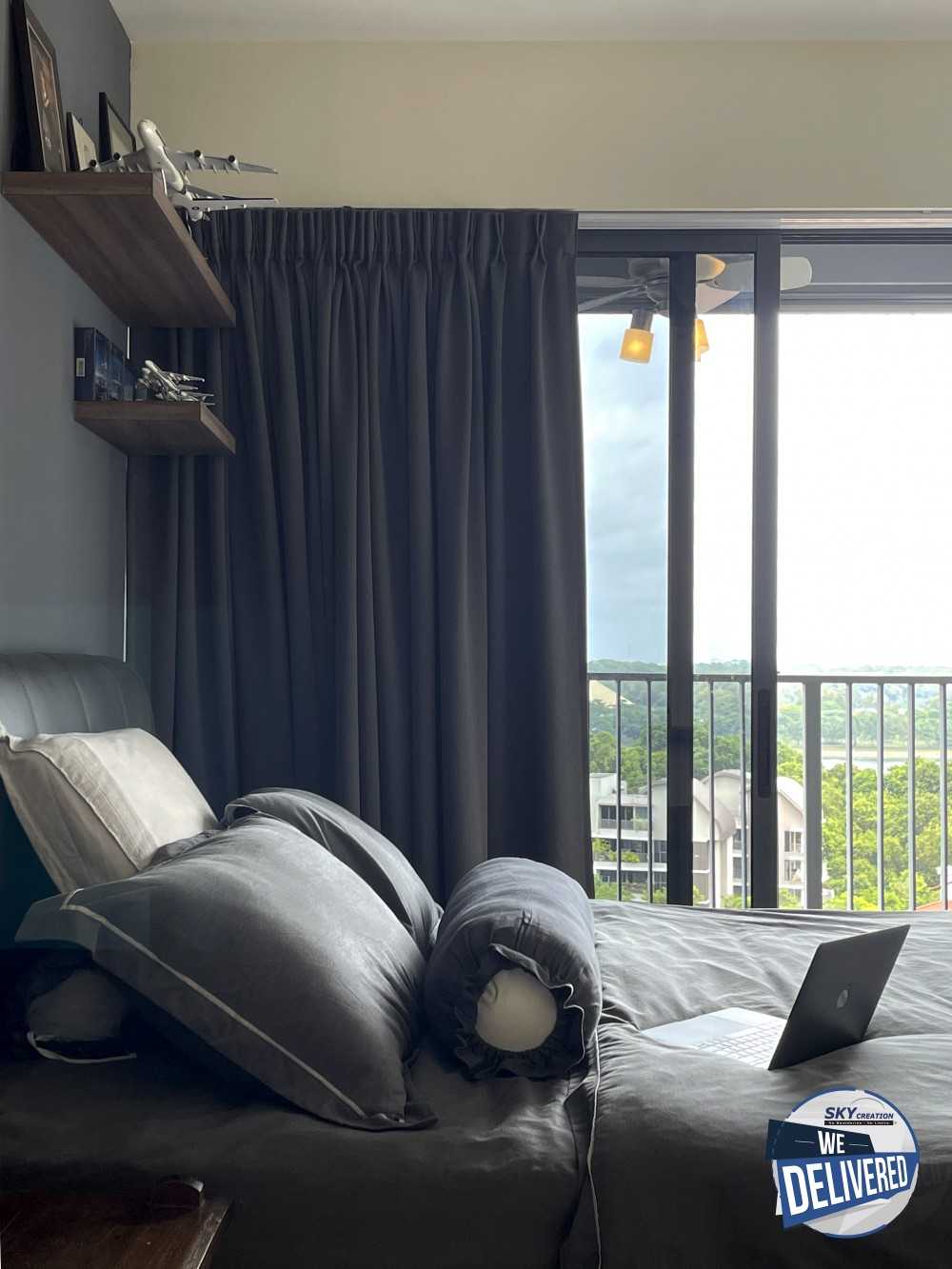Scandinavian Bedroom with Bookshelf and Bay Window