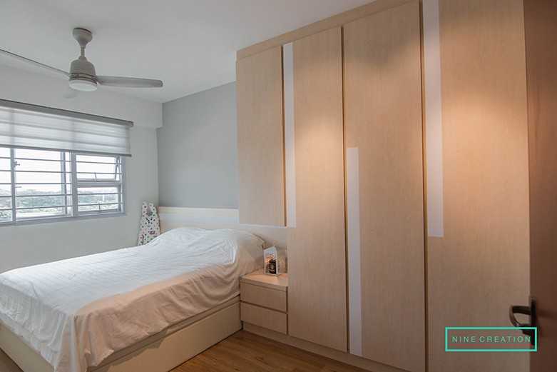 Modern Bedroom with Wardrobe and Ceiling Fan