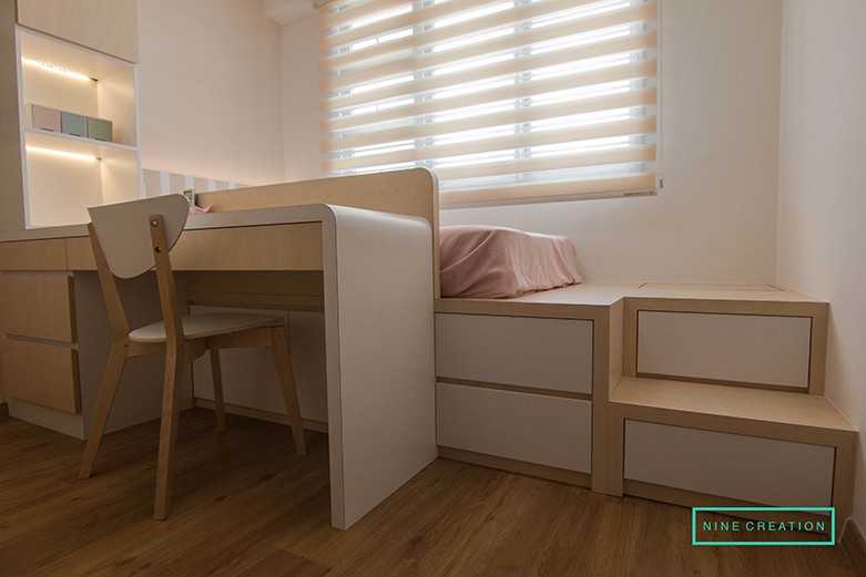 Modern Bedroom with Platform Bed and Vinyl Flooring