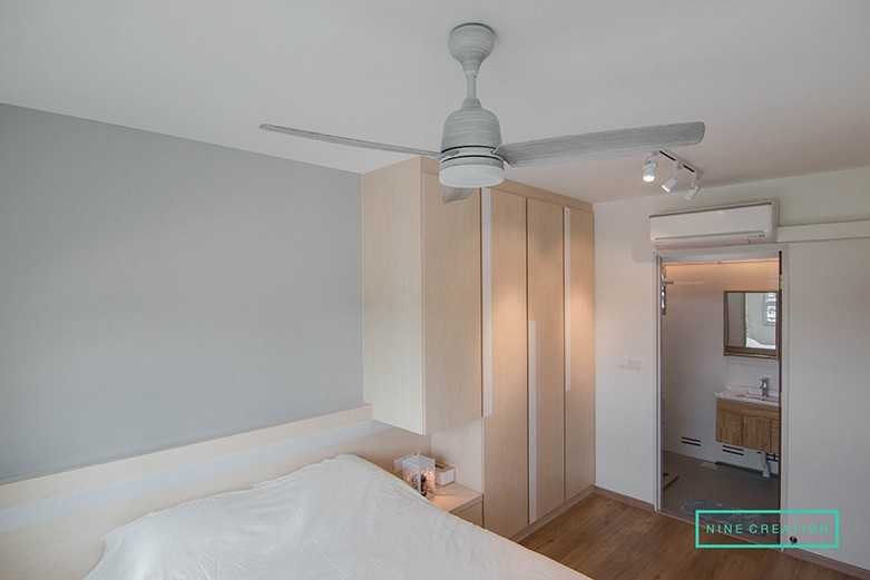 Modern Bedroom with Wardrobe and Ceiling Fan