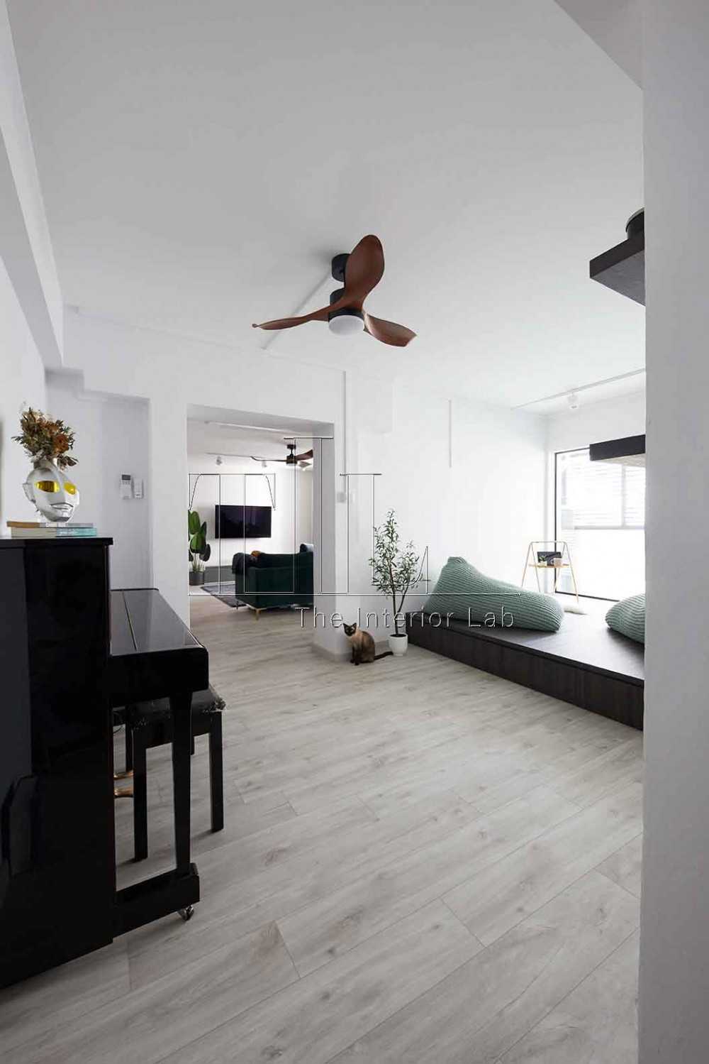 Contemporary Living Room with Ceiling Fan and TV