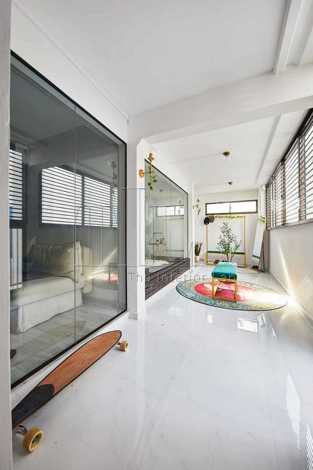 Contemporary Entryway with Marble Floor and Mirror