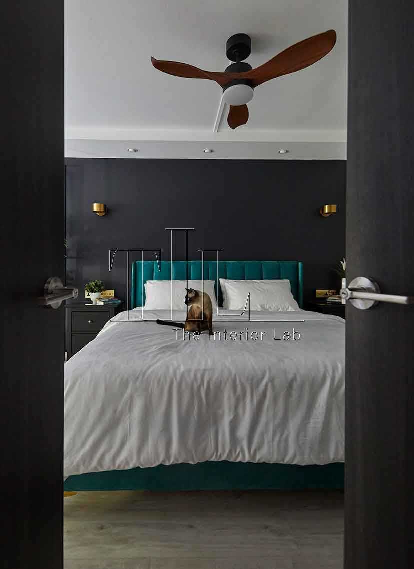 Contemporary Bedroom with Vinyl Flooring and Feature Wall