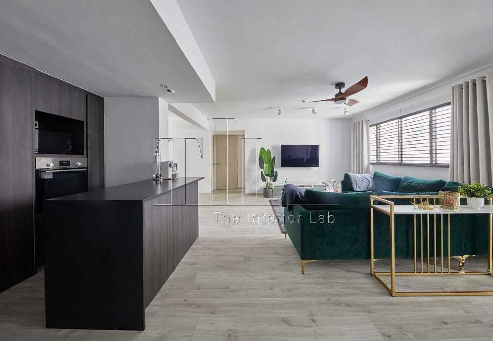 Contemporary Living Room with Vinyl Flooring and Kitchen Island