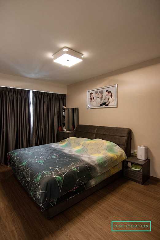Modern Bedroom with Ceiling Light and Curtain