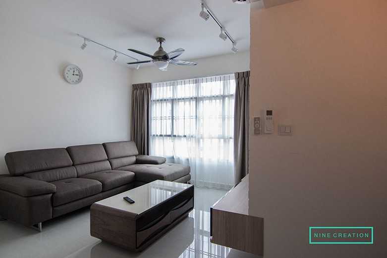 Modern Living Room with TV Console and Ceiling Fan