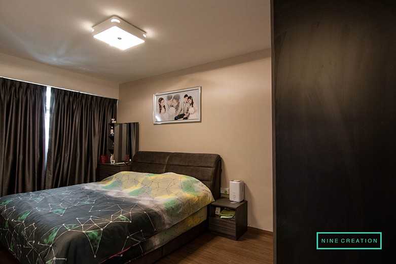 Modern Bedroom with Wardrobe and Curtain