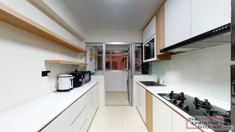 Scandinavian Kitchen with Countertop and Kitchen Backsplash