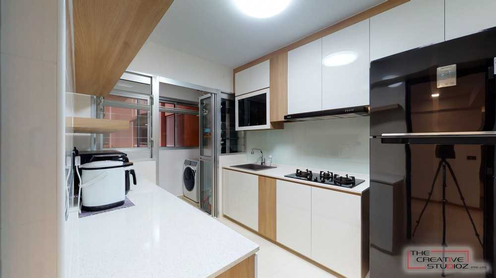Scandinavian Kitchen with Countertop and Kitchen Backsplash
