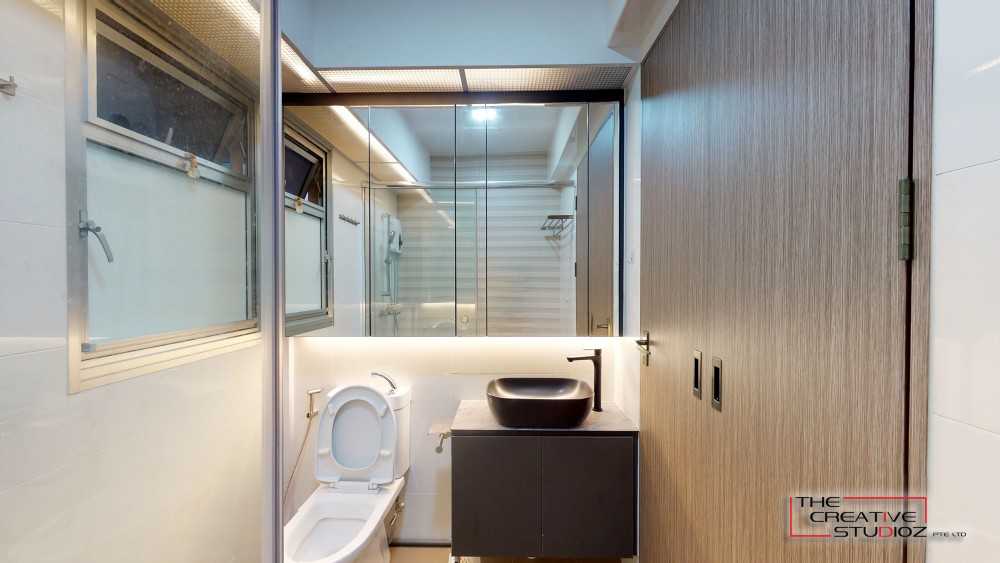 Scandinavian Bathroom with Shower Screen and Bathroom Storage