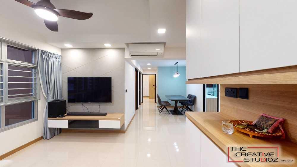 Scandinavian Living Room with TV Console and Feature Wall