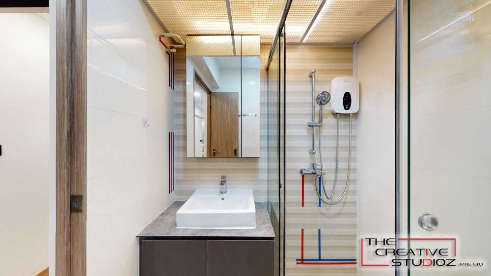 Scandinavian Bathroom with Shower Screen and Bathroom Storage