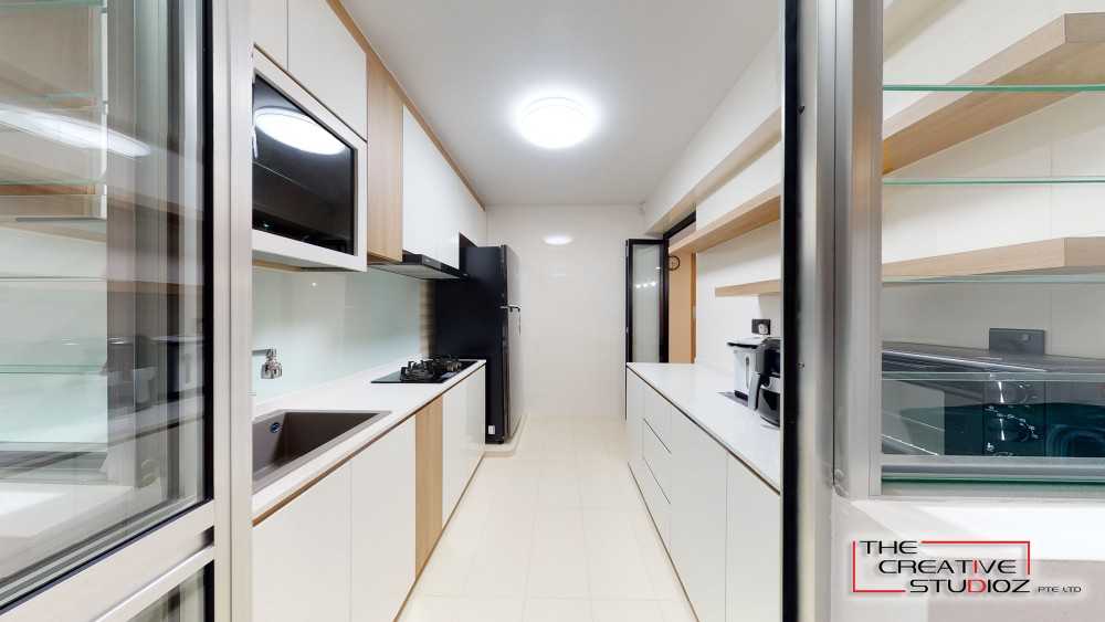 Scandinavian Kitchen with Countertop and Kitchen Backsplash