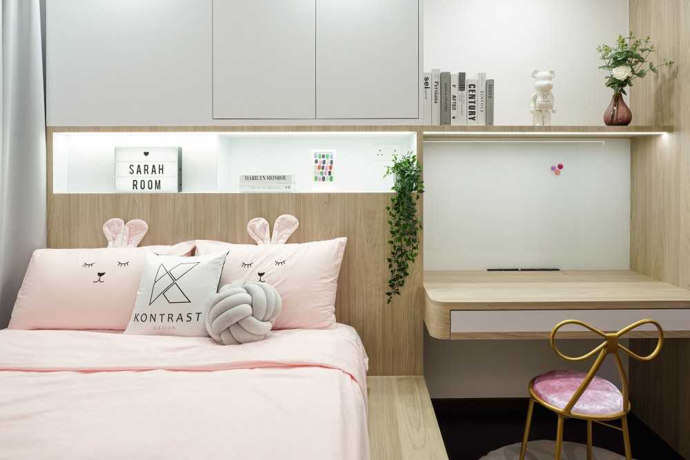 Scandinavian Kids Room with Bookshelf and Platform Bed