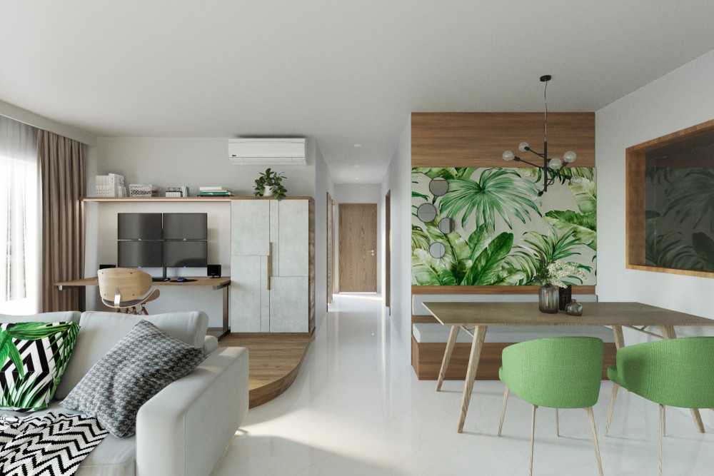 Contemporary Study with Bookshelf and Chandelier