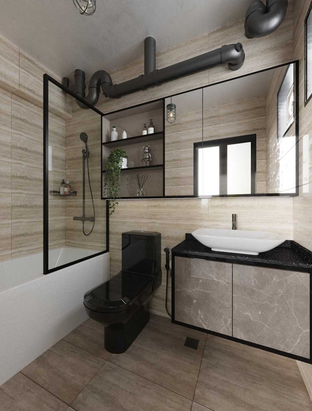 Country Bathroom with Countertop and Homogeneous Tiles