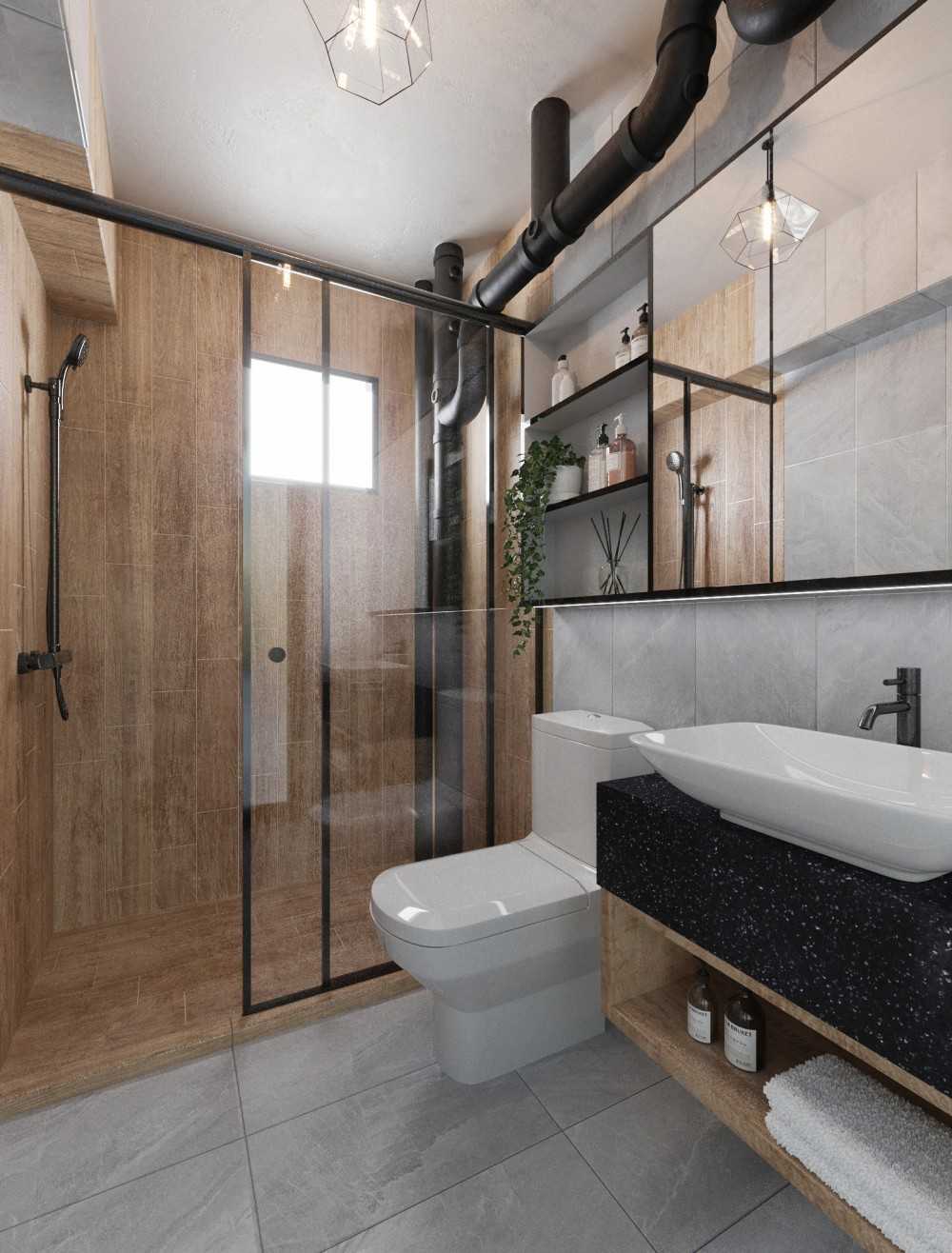 Country Bathroom with Countertop and Homogeneous Tiles