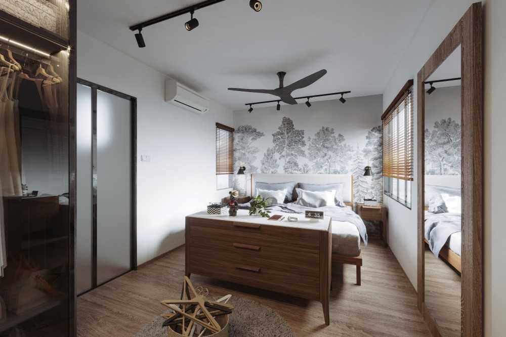 Country Bedroom with Vinyl Flooring and Closet