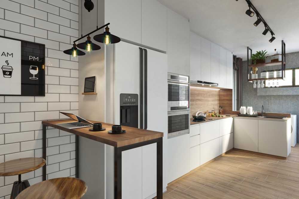 Country Kitchen with Countertop and Homogeneous Tiles