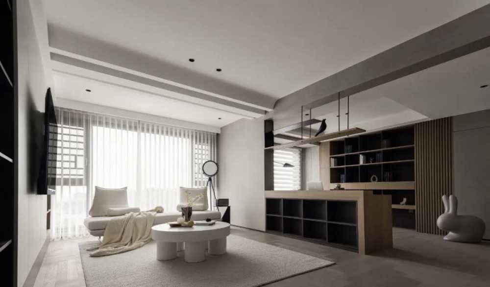 Contemporary Living Room with Homogeneous Tiles and Herringbone Tiling