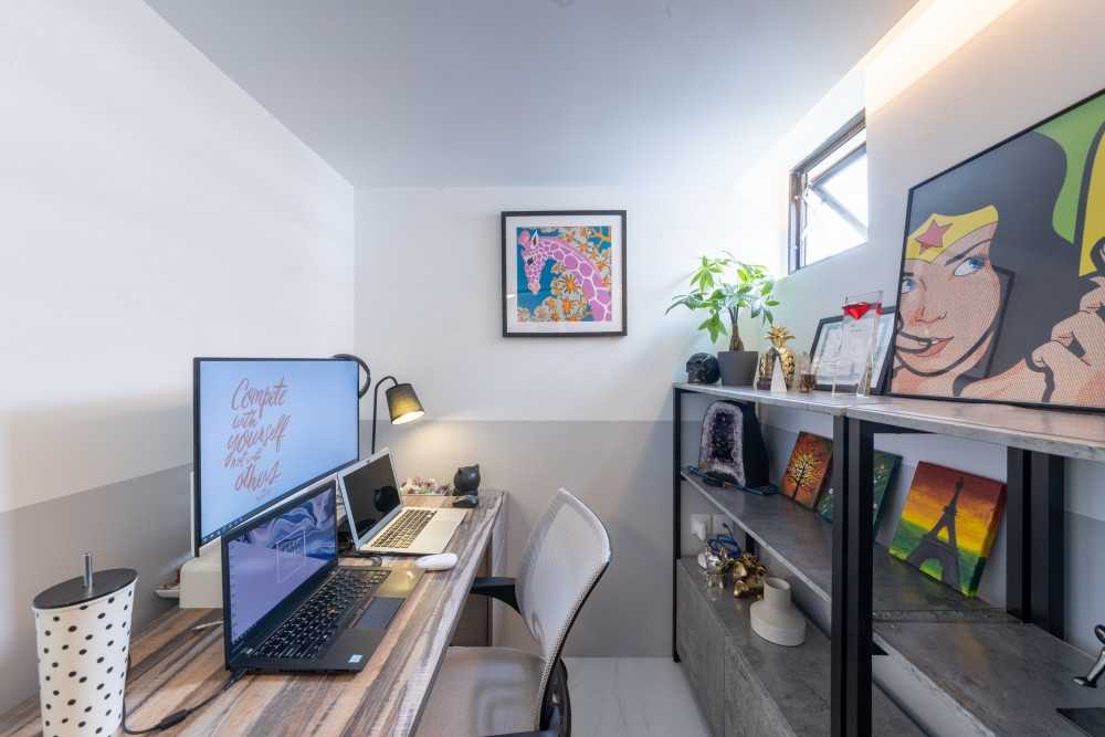Modern Study with Ceiling Light and Desk