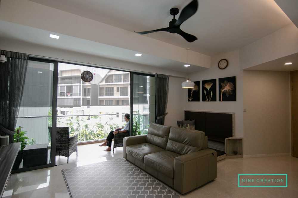 Contemporary Living Room with TV Console and Cove Lighting