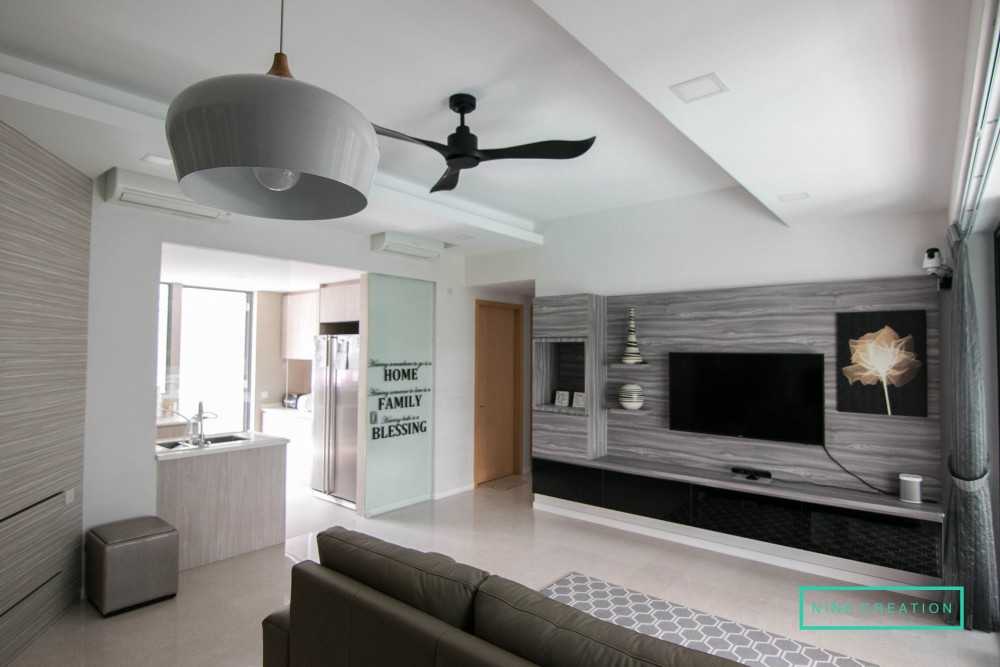 Contemporary Living Room with TV Console and Feature Wall