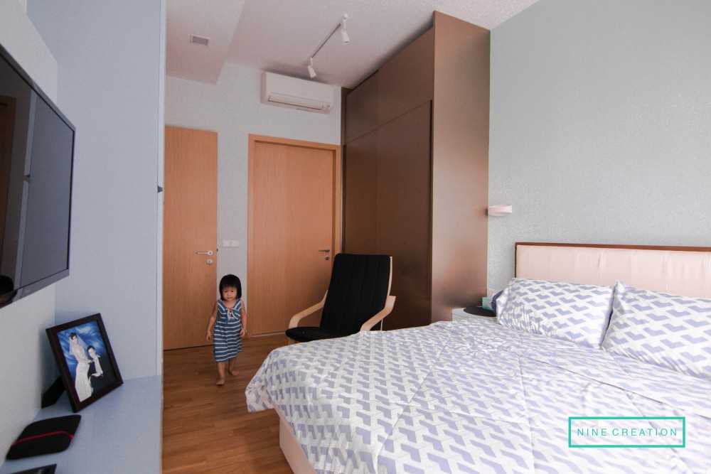 Contemporary Bedroom with TV Console and Cove Lighting