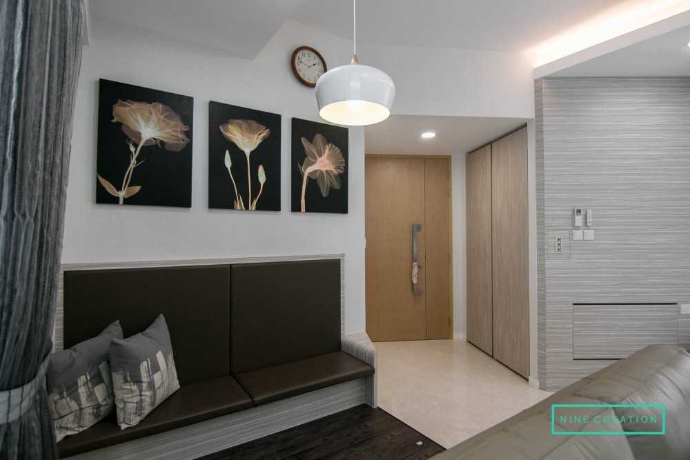 Contemporary Entryway with Settee and Feature Wall