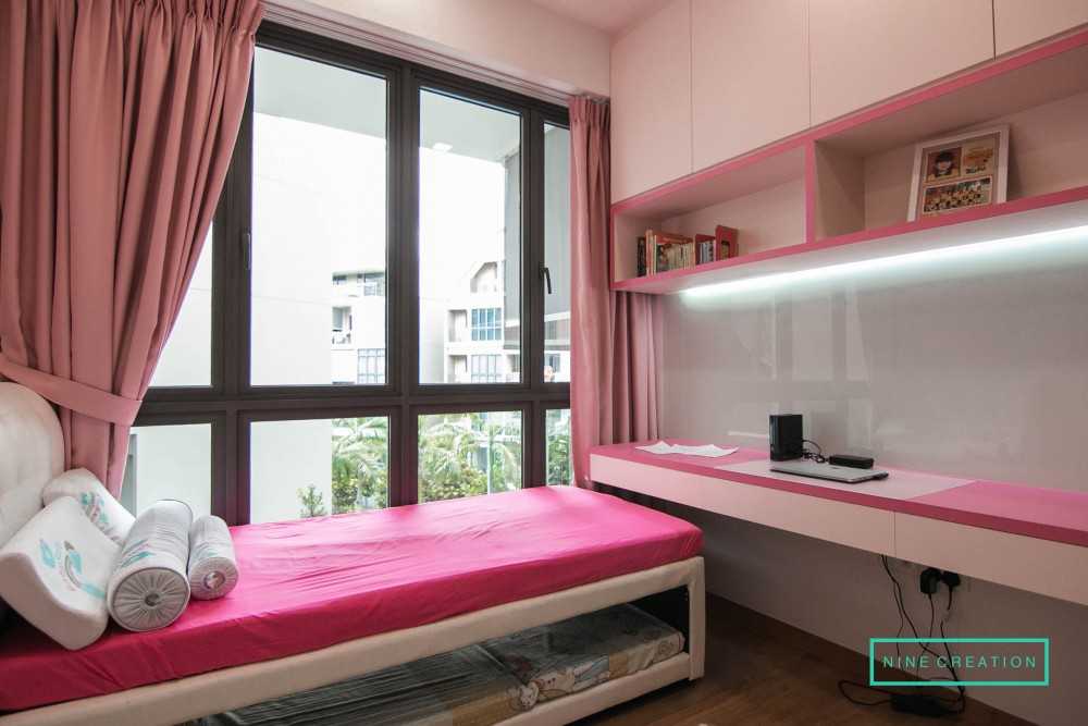 Contemporary Bedroom with Curtain and Bedside Table