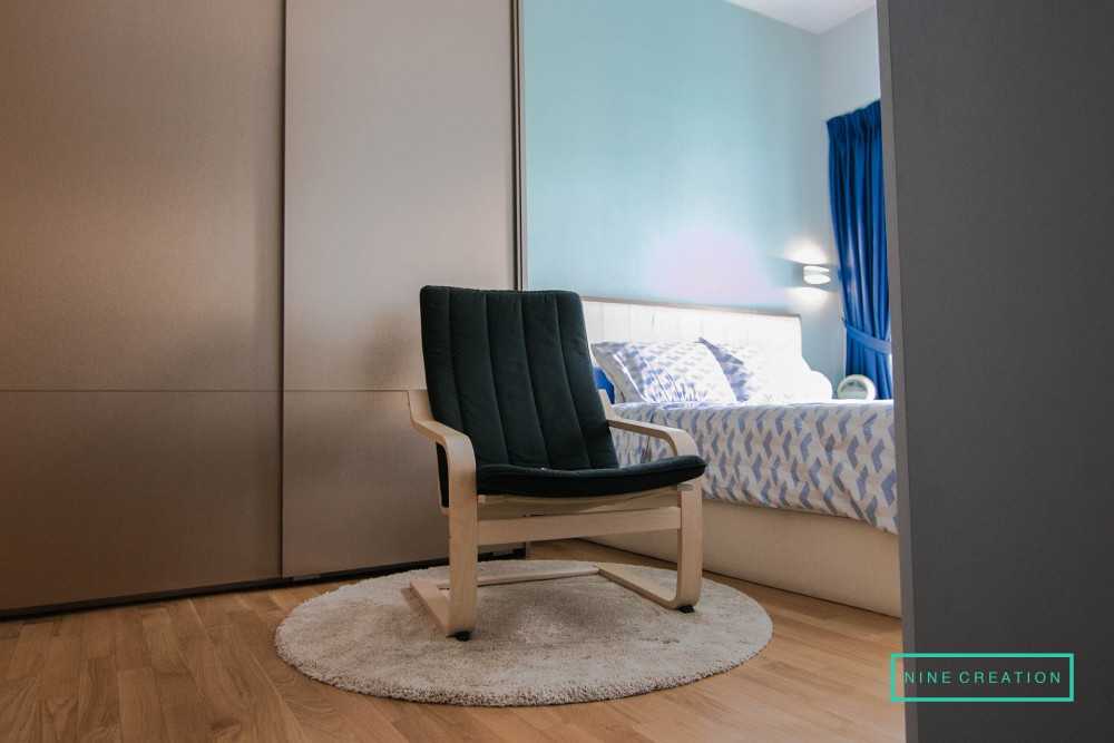 Contemporary Bedroom with Parquet Floor and Wood Flooring
