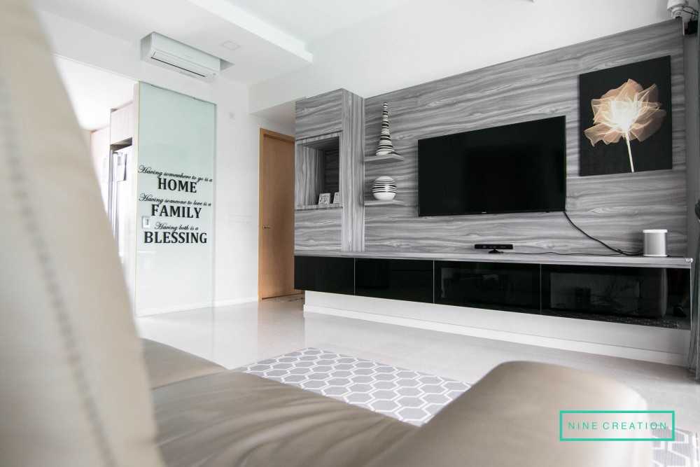 Contemporary Living Room with TV Console and Feature Wall