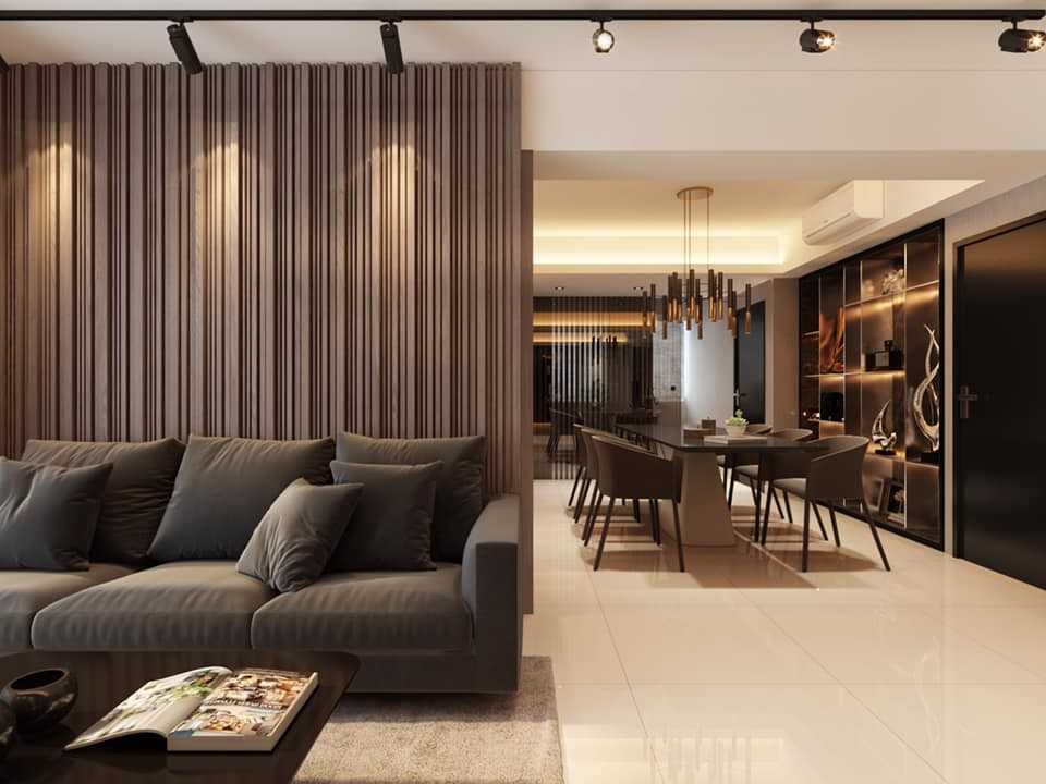 Contemporary Dining Room with Cove Lighting and Artwork