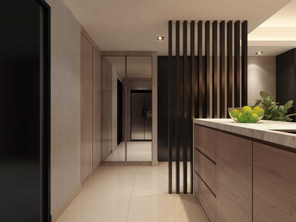 Contemporary Kitchen with Homogeneous Tiles and Kitchen Island