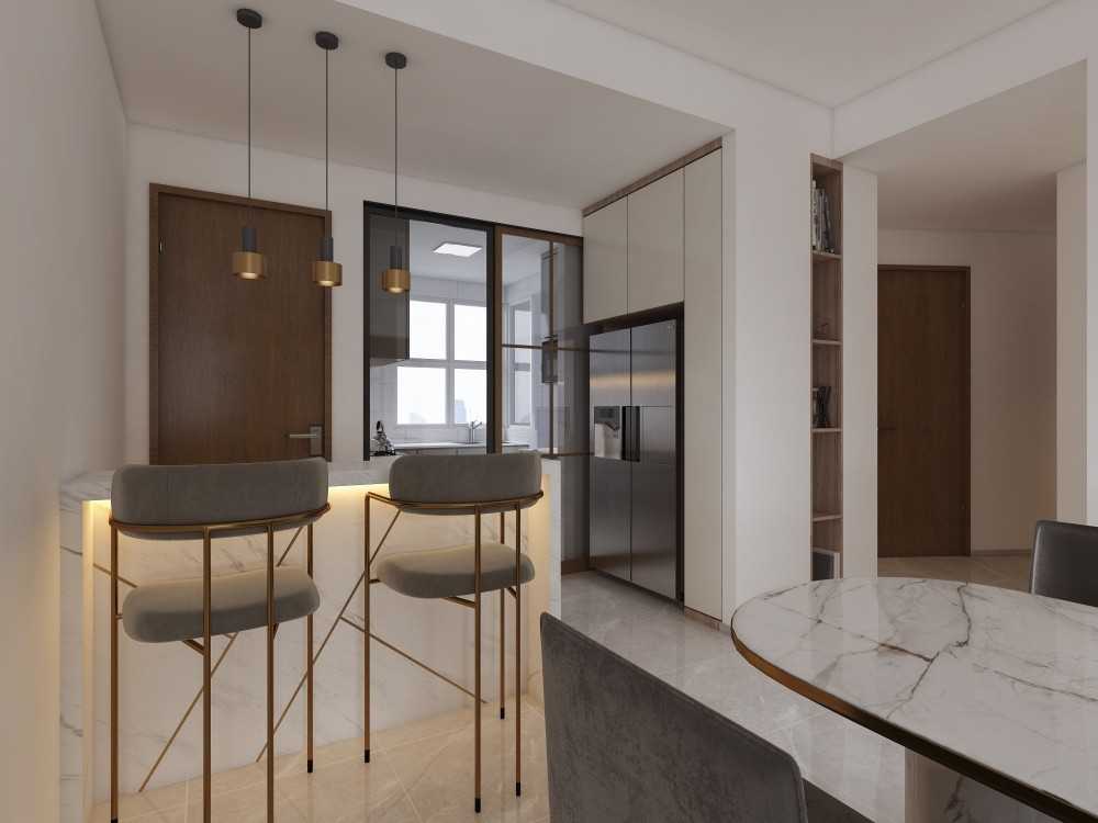 Contemporary Kitchen with Homogeneous Tiles and Kitchen Island