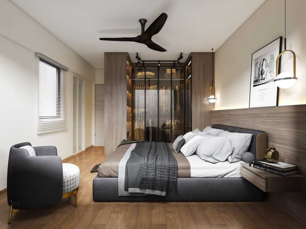 Contemporary Bedroom with Vinyl Flooring and Wardrobe