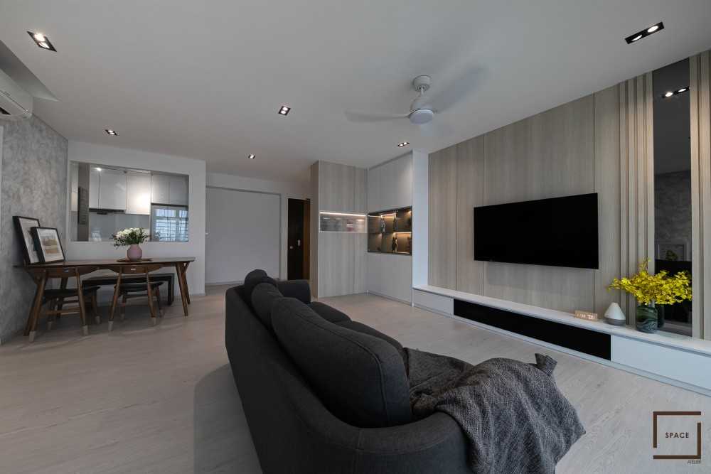 Scandinavian Living Room with Vinyl Flooring and TV Console