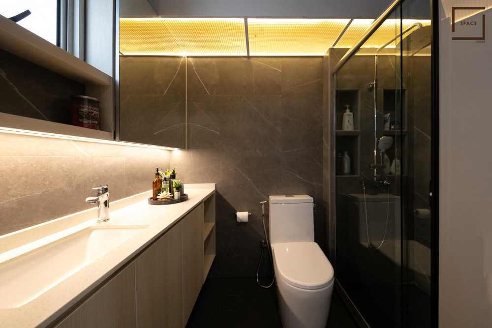Scandinavian Bathroom with Bathroom Accessories and Toilet Bowl