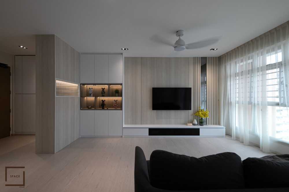 Scandinavian Living Room with Vinyl Flooring and TV Console