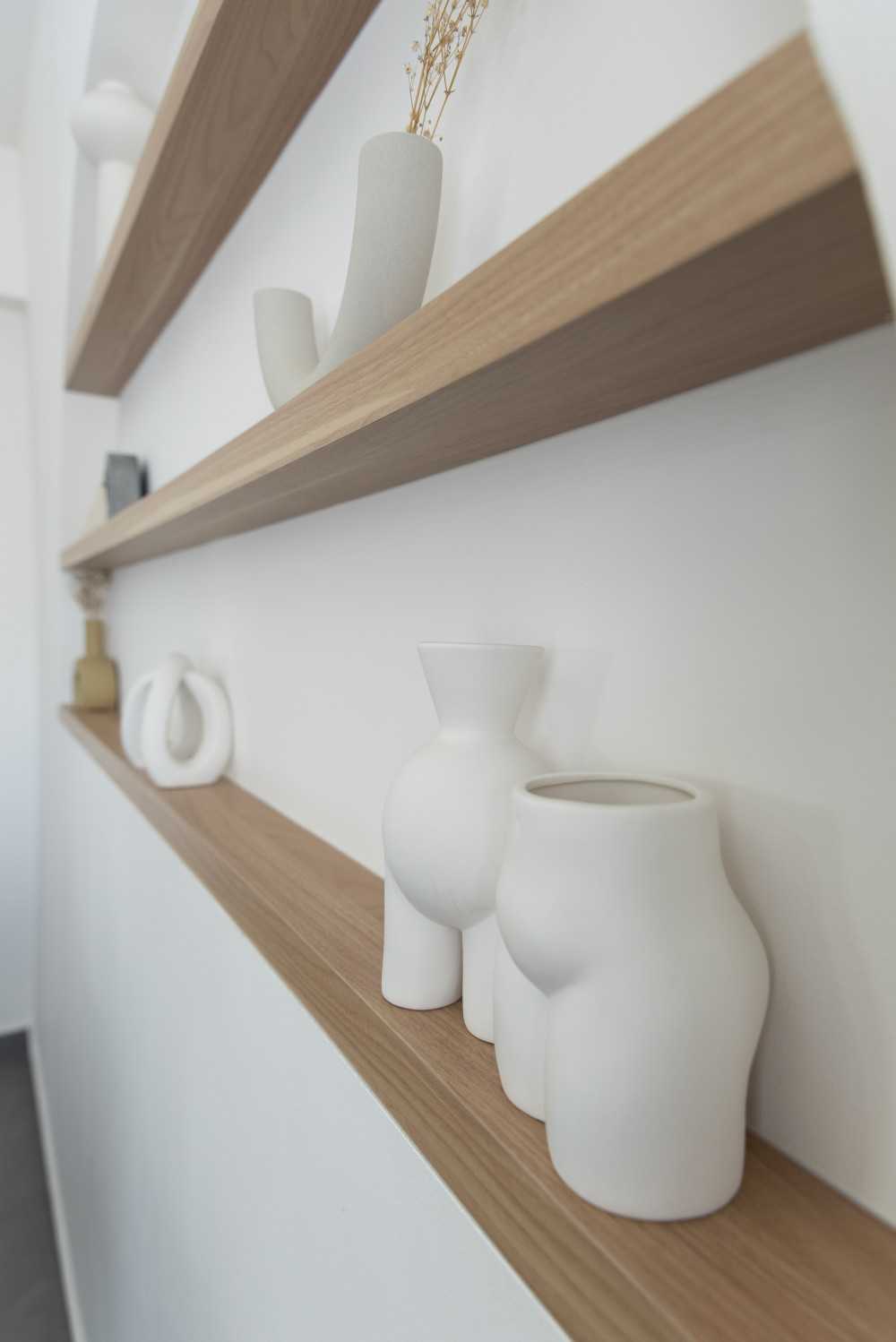 Modern Dining Room with Dining Table and Wall Shelves
