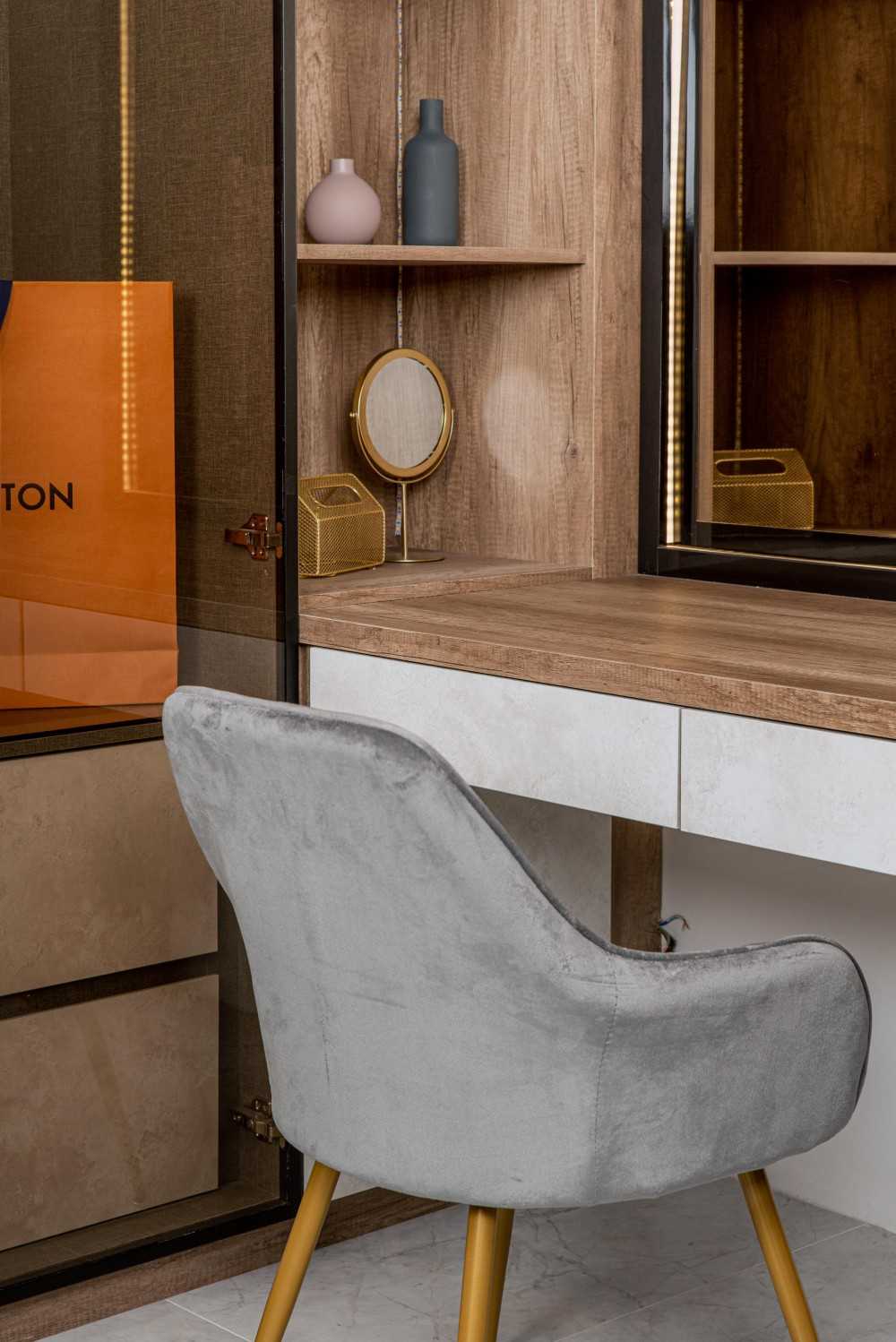 Eclectic Bedroom with Marble Floor and Wardrobe
