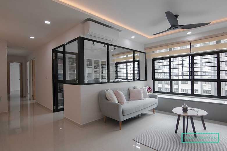 Modern Living Room with Bookshelf and Settee