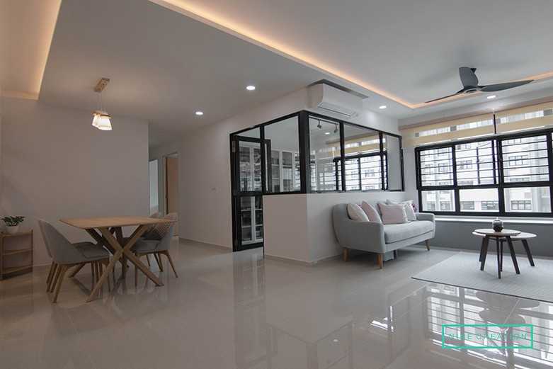 Modern Living Room with Homogeneous Tiles and Sofa